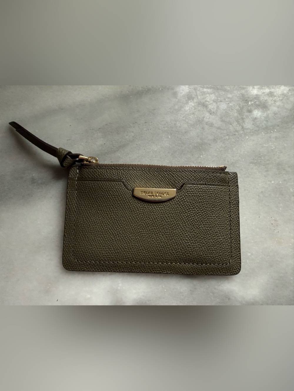 Henri Bendel Olive Green Leather Key Pouch SLG Small Leather Good